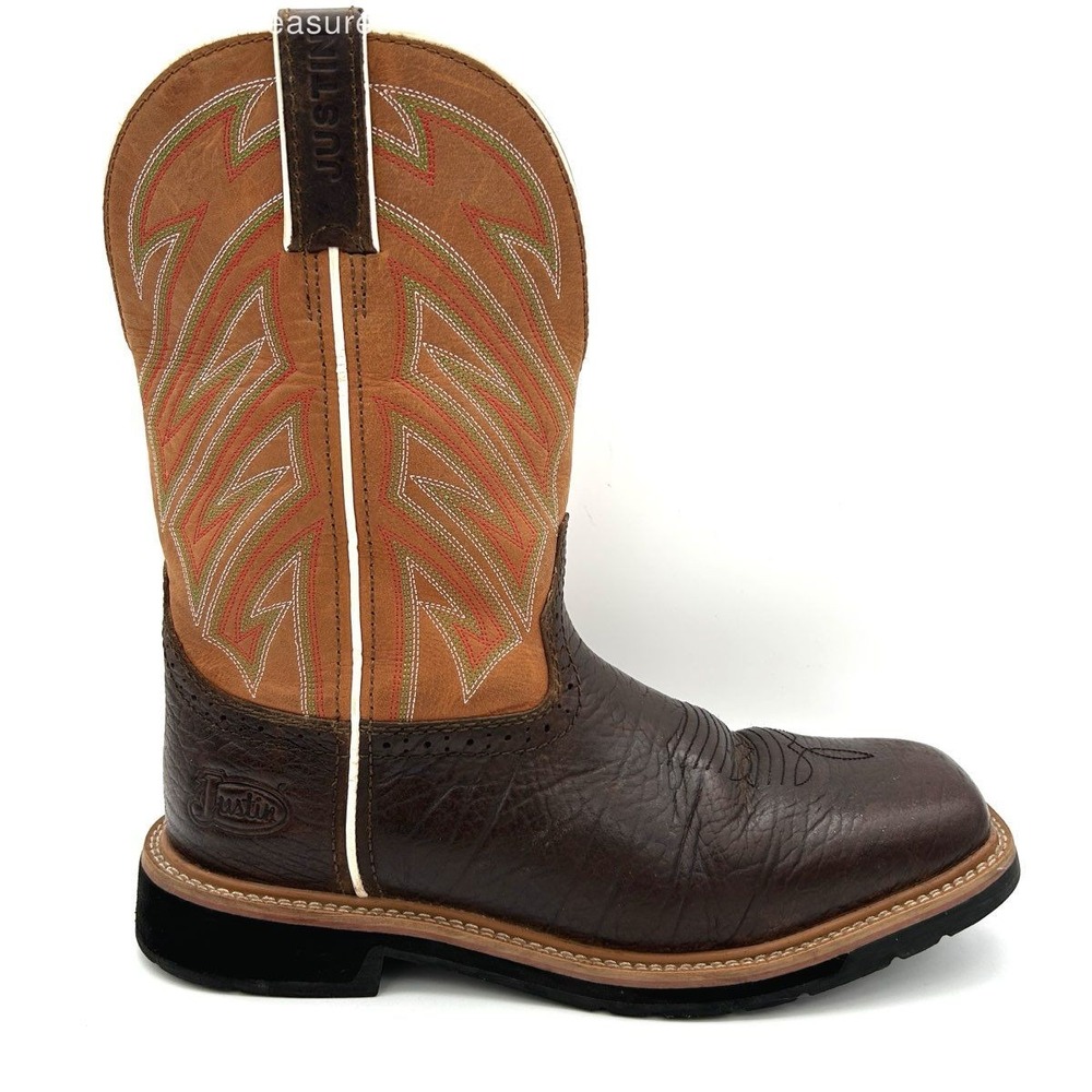 Justin SE4560 Brown Cognac‎ Square Toe Western Cowboy Work Boots Men's Size 10D
